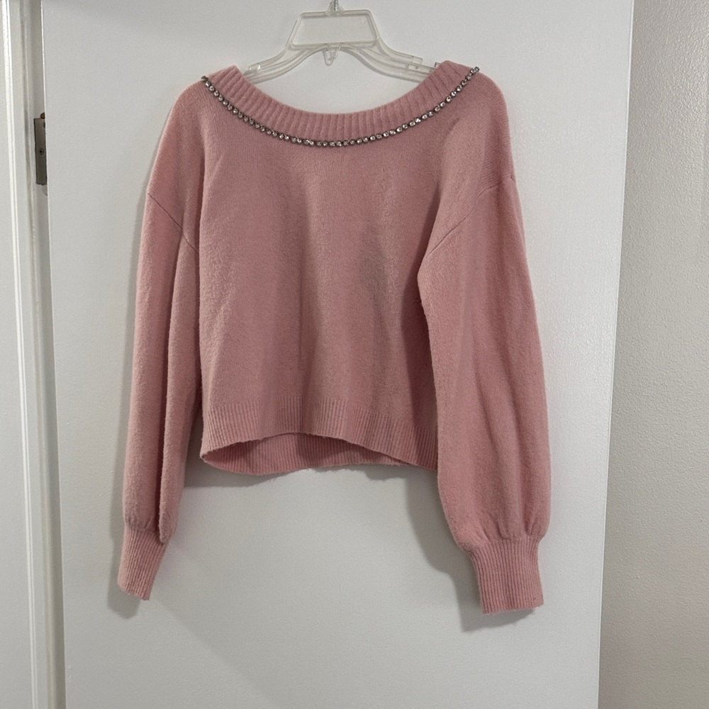 Express Pink Sweater with Bead Accents